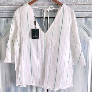 Massimo Dutti White Linen Pinstripe Blouse